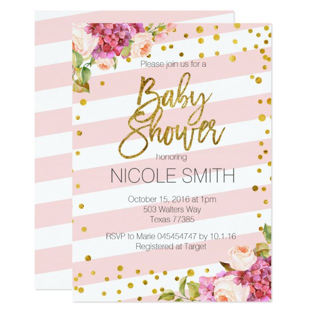 Pink Gold Floral Baby Shower Invitation