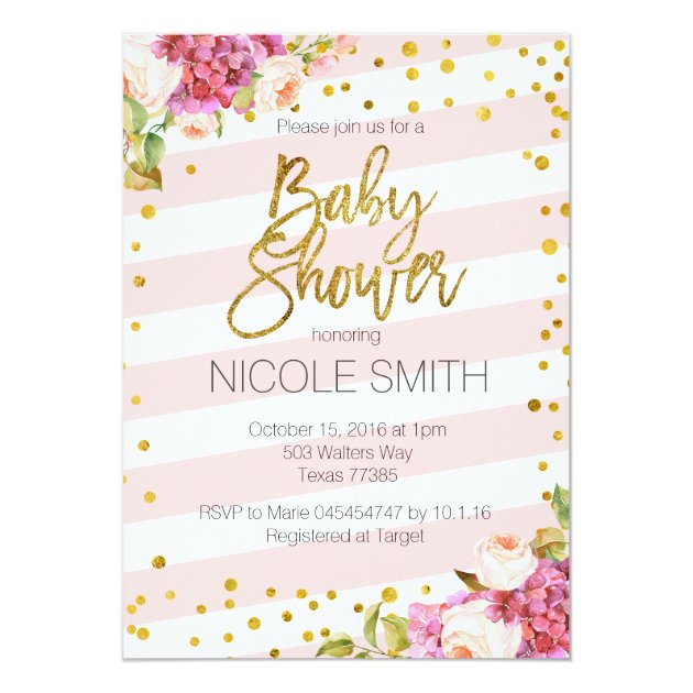 Pink Gold Floral Baby Shower Invitation