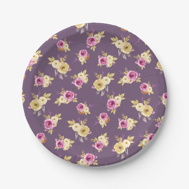 Pink+Gold Floral Baby Shower Paper Plates (Front)