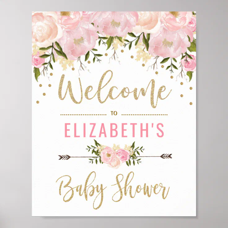 Custom for Celebration Floral Pink Gold Print File Baby Shower Welcome Print 
