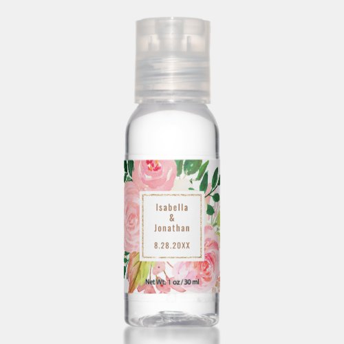 Pink Gold Floral Bloom Wedding Logo Roses Peonies Hand Sanitizer