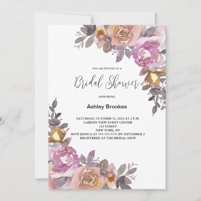 Pink Gold Floral Bridal Shower Invitation (Front)