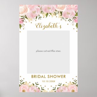 Pink Gold Floral Bridal Shower Photo Booth Prop Poster