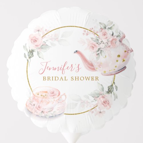 Pink Gold Floral Bridal Shower Tea Party Balloon