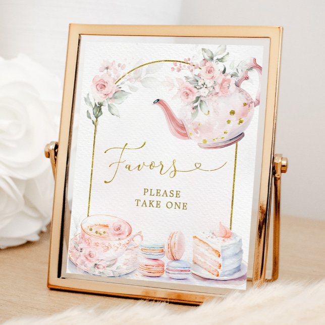 Pink Gold Floral Bridal Shower Tea Party Favors Poster (Creator Uploaded)