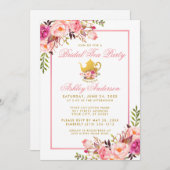 Pink Gold Floral Bridal Shower Tea Party Invite PS (Front/Back)