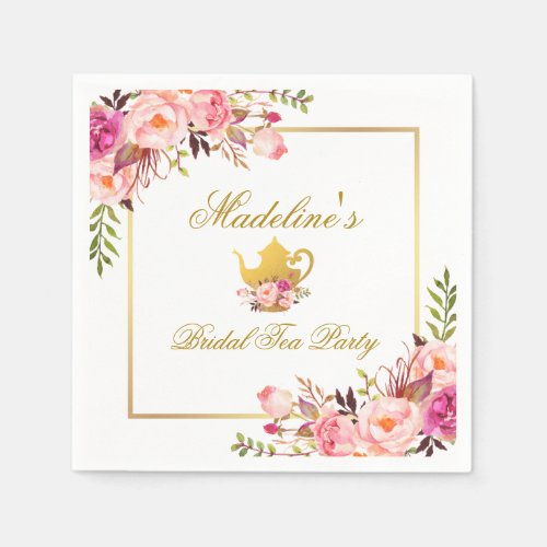 Pink Gold Floral Bridal Shower Tea Party Napkins