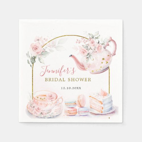 Pink Gold Floral Bridal Shower Tea Party Paper Napkins