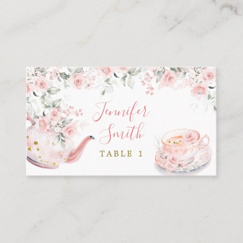 Pink Gold Floral Bridal Shower Tea Party Place Card