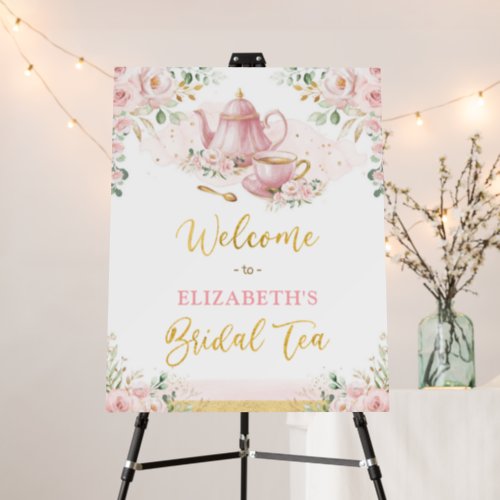 Pink Gold Floral Bridal Shower Tea Party Welcome Foam Board
