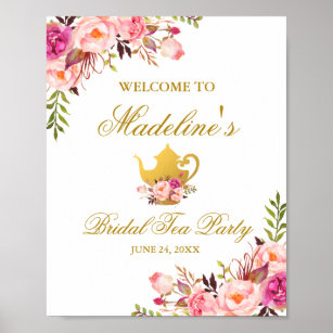 Pink Gold Floral Bridal Shower Tea Party Welcome Poster