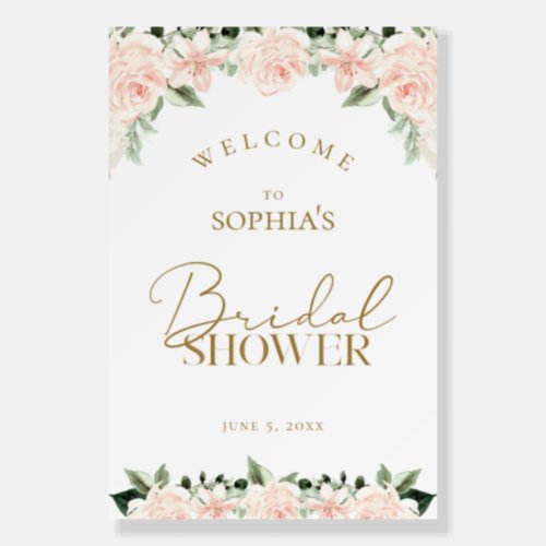 Pink Gold Floral Bridal Shower Welcome Sign