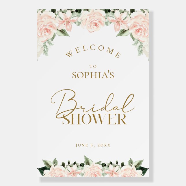 Pink Gold Floral Bridal Shower Welcome Sign (Front)