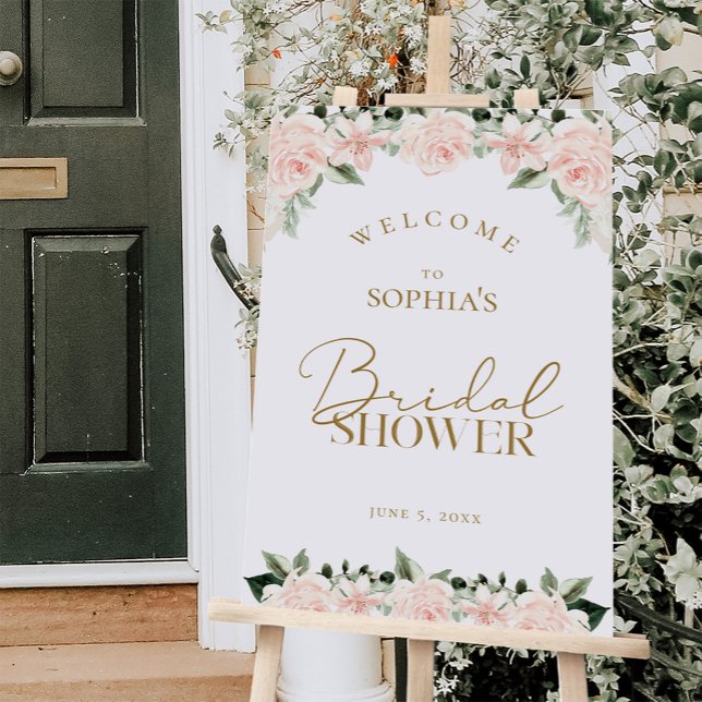 Pink Gold Floral Bridal Shower Welcome Sign (Creator Uploaded)