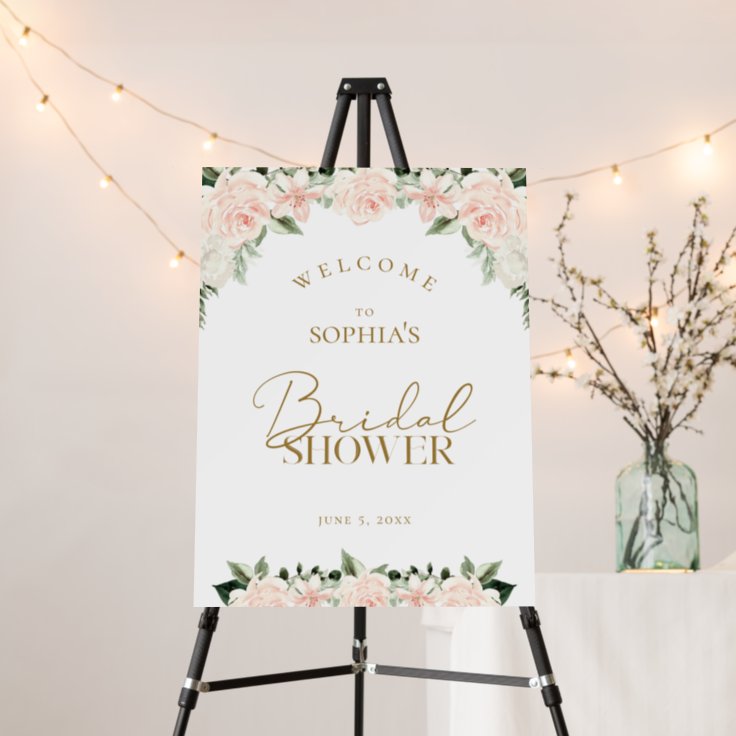 Floral Bridal Shower Welcome Sign Pink Gold Bohemian Flowers