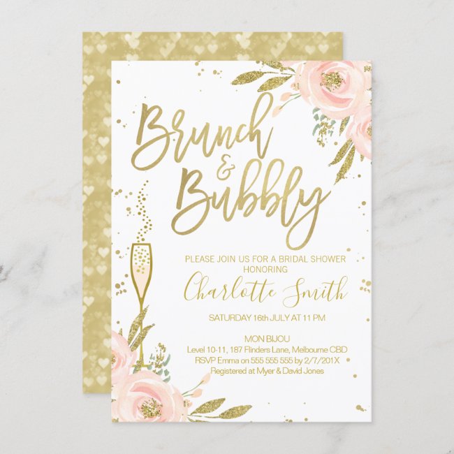 Pink Gold Floral Brunch Bridal Shower Invitation