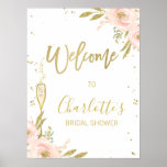 Pink Gold Floral Brunch Bridal Shower Welcome Poster<br><div class="desc">Pink Gold Floral Brunch Bridal Shower Welcome Poster 

Sweet bridal shower welcome sign featuring two pink and faux gold glitter floral arrangements and faux gold heading and champagne glass.  This sweet floral design is a lovely way to set the scene for an upcoming bridal shower.</div>