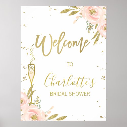 Pink Gold Floral Brunch Bridal Shower Welcome Poster