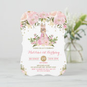 Pink Gold Floral Bunny Rabbit Birthday Invitation (Standing Front)