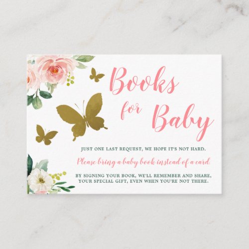Pink Gold Floral Butterfly Book Request Enclosure Card