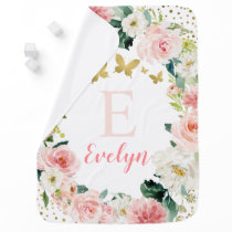 Pink Gold Floral Butterfly Girl Baby Blanket Pink Gold Floral Butterfly Girl Baby Blanket