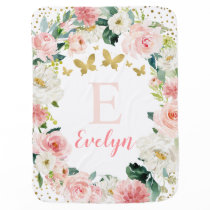 Pink Gold Floral Butterfly Girl Baby Blanket Pink Gold Floral Butterfly Girl Baby Blanket