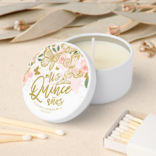 Pink Gold Floral Butterfly Quinceañera Mini Candle Favors