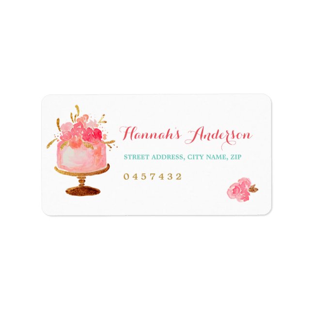 Pink Gold Floral Cake Bridal Shower Address Labels (Front)