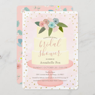 Pink Gold Floral Cake Bridal Shower Invitation