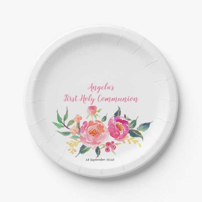 Pink Gold Floral Chic Party Paper Plates (Front)