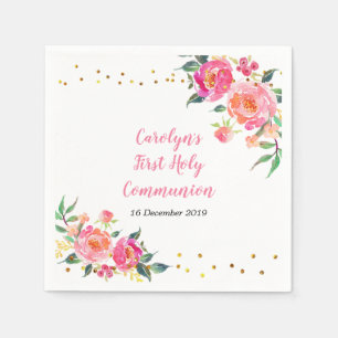 Pink Gold Floral Cocktail Paper Napkins