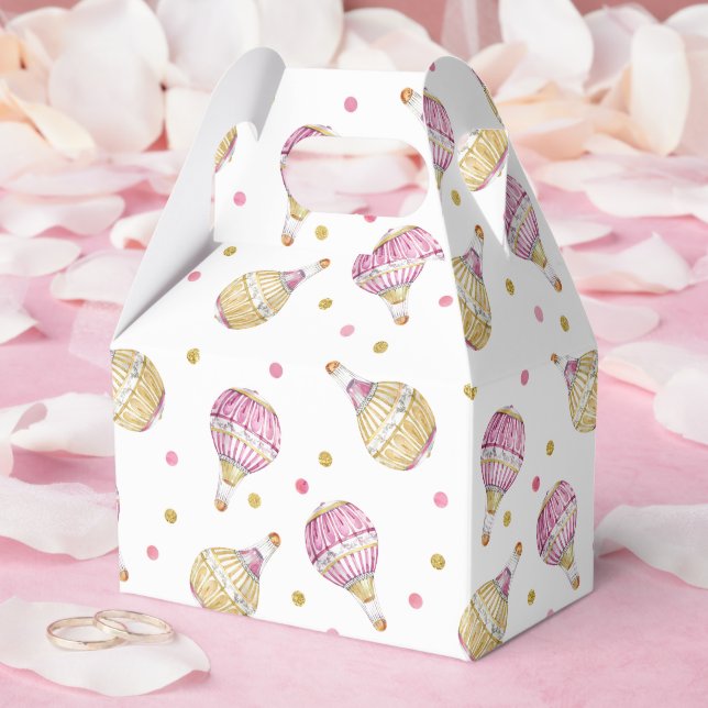 Pink Gold Floral Confetti Hot Air Balloon Favor Boxes (Wedding)