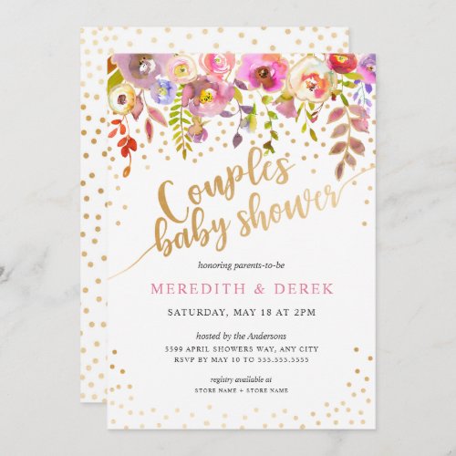Pink Gold Floral Couples Baby Shower Invitation