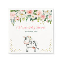 Pink Gold Floral Cow Girl Baby Shower Napkins