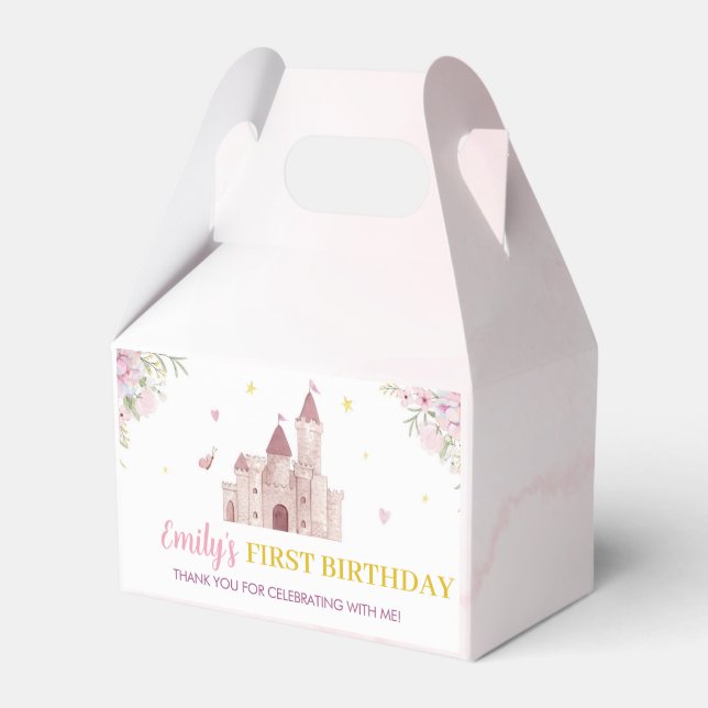 Pink Gold Floral Crown Princess Birthday Favor Box (Front Side)