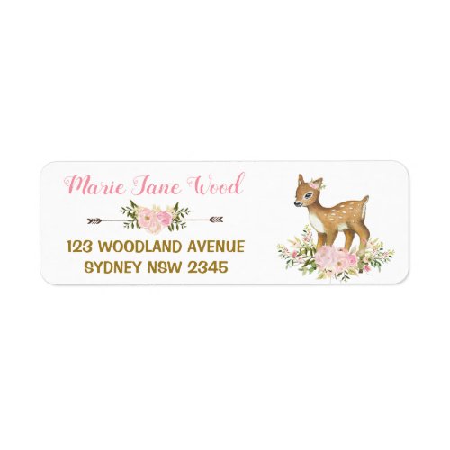 Pink Gold Floral Deer Baby Shower Address Label