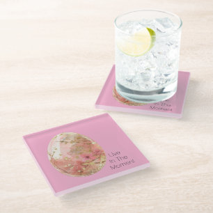 Pink Gold Floral Easter Egg Personalized Glass Coaster