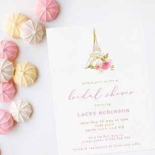 Pink & Gold Floral Eiffel Tower Bridal Shower Invitation
