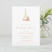 Pink & Gold Floral Eiffel Tower Bridal Shower Invitation (Standing Front)