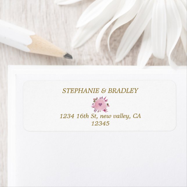 Pink Gold Floral Elegant Wedding Return Address Label (Insitu)