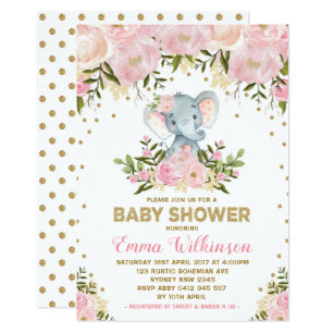 Pink Elephant Invitations Zazzle Pink Gold Fl Elephant Baby Shower Invitation