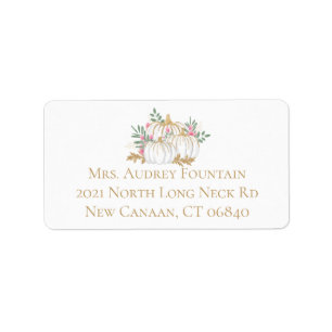 Pink Gold Floral Fall Wedding Pumpkins Label