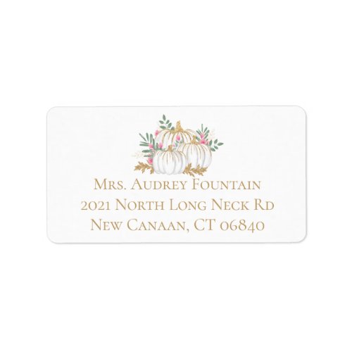 Pink Gold Floral Fall Wedding Pumpkins Label