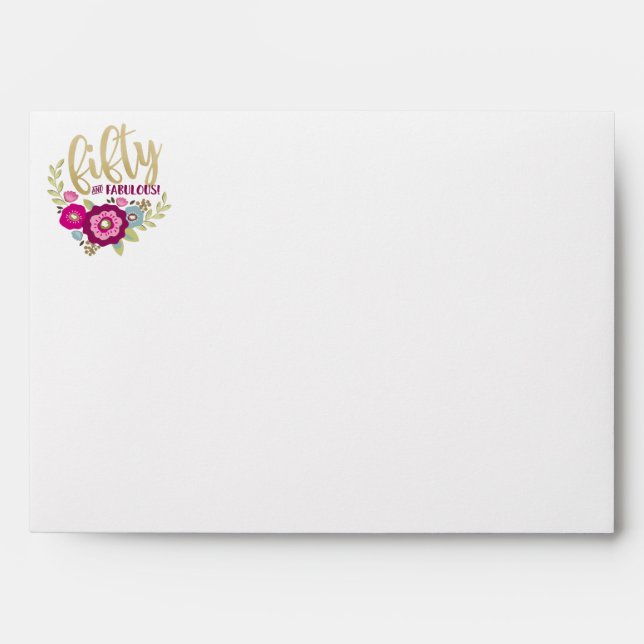 Pink Gold Floral Fifty and Fabulous Envelopes (Front)