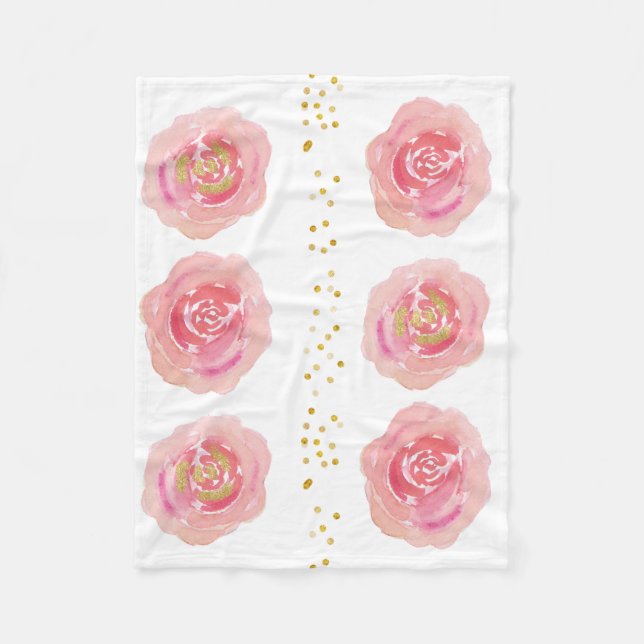 Pink & Gold Floral Fleece Blanket (Front)