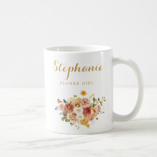 Pink Gold Floral Flower Girl Personalized Coffee Mug