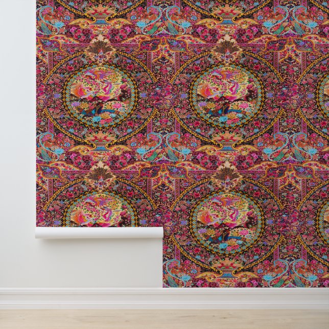 Pink gold floral flowers persian peel and stick wallpaper  (Application)