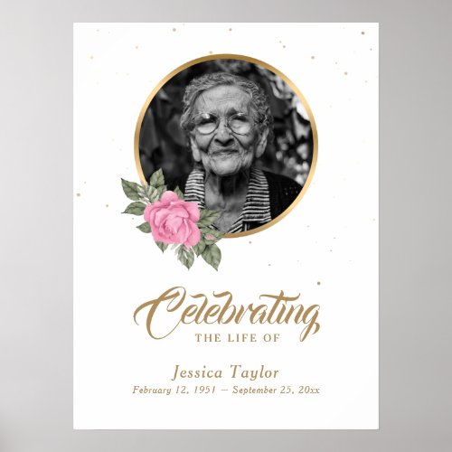 Pink Gold Floral Funeral Photo Welcome Sign