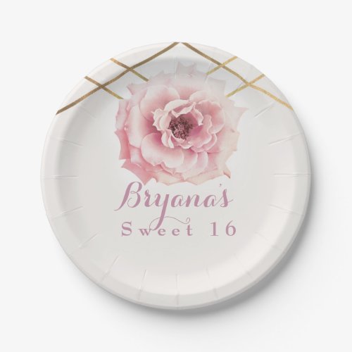 Pink  Gold Floral Glam Bridal Shower Custom Party Paper Plates