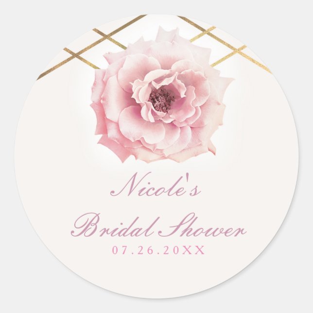 Pink & Gold Floral Glam Bridal Shower Party Favor Classic Round Sticker (Front)